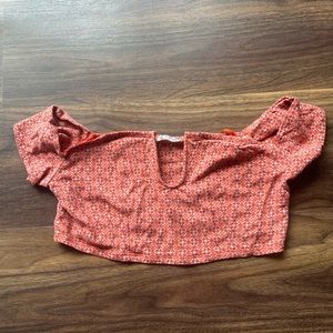 free people lucky now crop top off shoulder coral pink